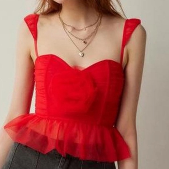 Urban Outfitters Out From Under Rosabelle Tulle Rose Corset Red Top Size Small - Picture 1 of 8